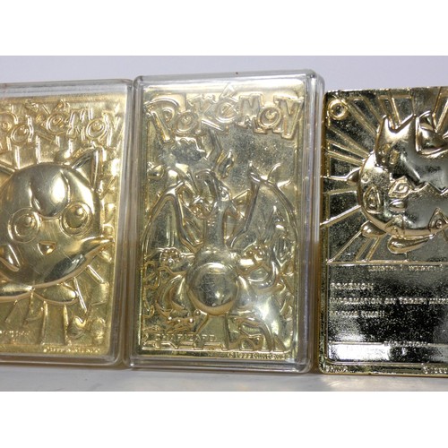 257 - Eight 23k gold plated Pokemon cards, released by Burger King in 1999, to include Mewtwo (with plasti... 