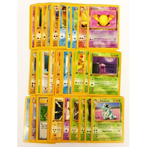 260 - 50 Pokemon cards, to include Mankey, Brock's Dugtrio, Omanyte, Shellder, Blaine's Ninetales, Drowzee... 