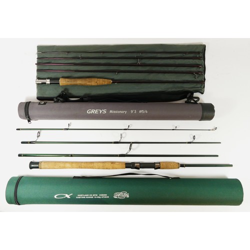 293 - A Cortland CX Spin CXS 090 four piece spinning rod and a Greys Missionary 9'3 #5/6 five piece rod, b... 