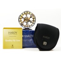 A Hardy Ultralite 5000DD fly reel, pouch, box