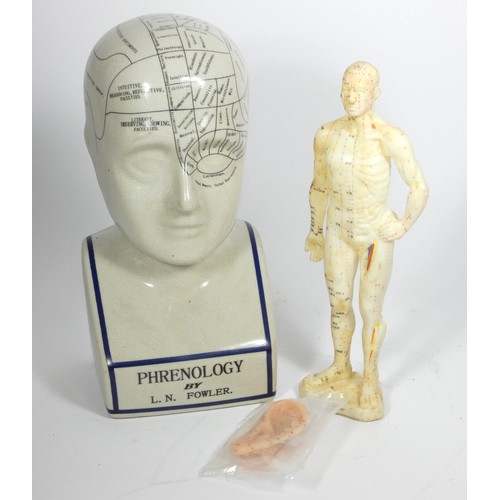 337 - A Chinese acupuncture model, rubber, indicating pressure points, 27cm tall, with instruction book, t... 