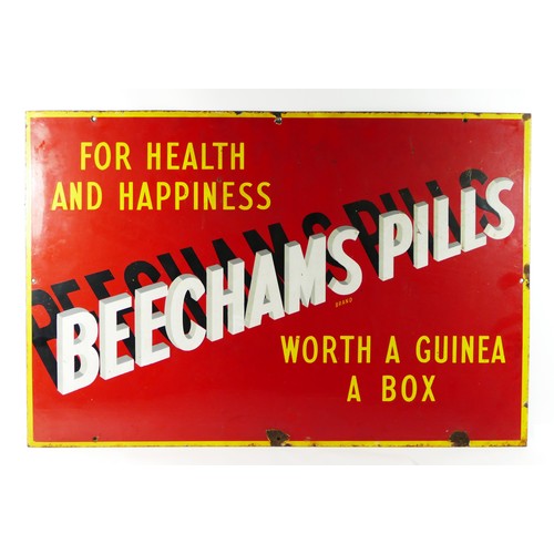 343 - A Beecham's Pills, worth a guinea, single sided, wall mounted, vitreous enamel advertising sign, 51 ... 