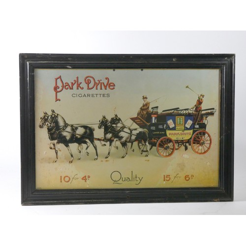 349 - A Park Drive Cigarettes advertising sign, glazed and framed, 55cm x 39cm