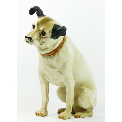 350 - A ceramic model of the HMV Nipper dog, repair to right ear, height 33.5cm.