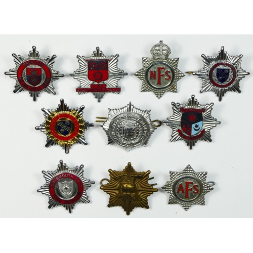 391 - Ten Fire Brigade enamel and metal Fire Brigade cap badges, including Merseyside, Hampshire and South... 