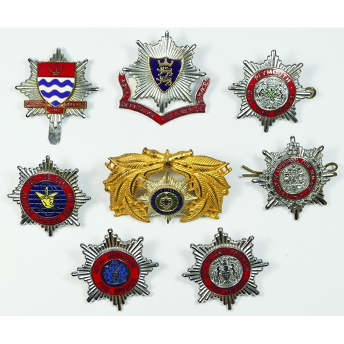 392 - Eight Fire Brigade enamel and metal Fire Brigade cap badges, including Liverpool and Plymouth