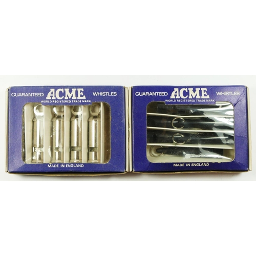 398 - Four unused ACME City whistles, in original box and nine unused ACME black moulded whistles, in orig... 