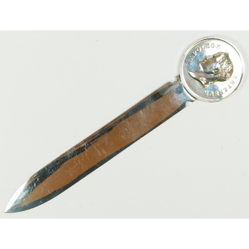 402 - Of Napoleon interest; a French electroplated letter opener with Empereur Napoleon disc terminal, by ... 