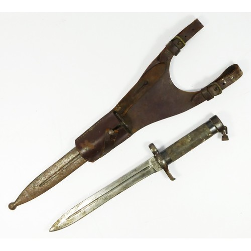 409 - A Swedish M1896 pattern bayonet with steel scabbard and brown leather belt frog, the 20.5cm blade by... 