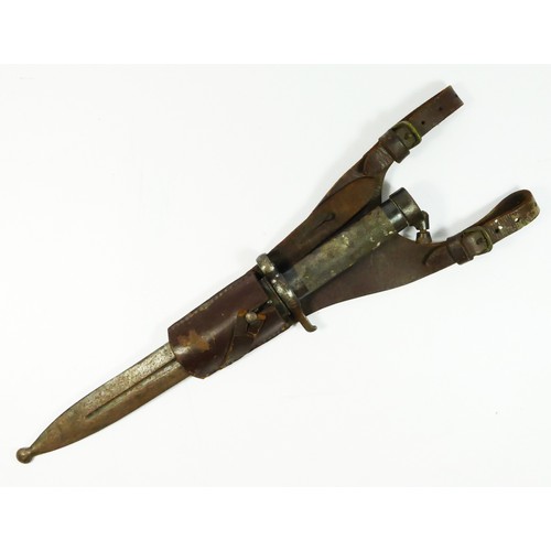 409 - A Swedish M1896 pattern bayonet with steel scabbard and brown leather belt frog, the 20.5cm blade by... 