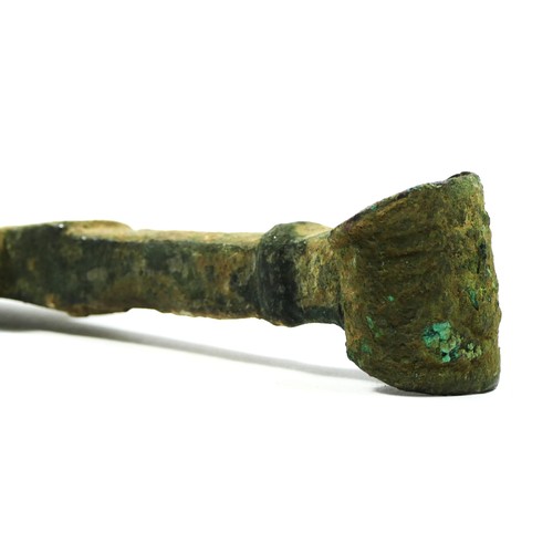 412 - A Luristan bronze short sword, with ribbed blade and stone set pommel, 46.5cm.
Provenance; purchased... 