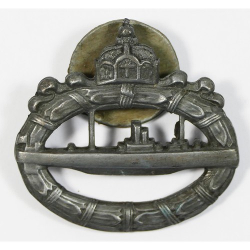 427 - WWI Imperial German Kaiserliche Marine U-boat Badge, by Walter Schot, button attachment by T. Filips... 