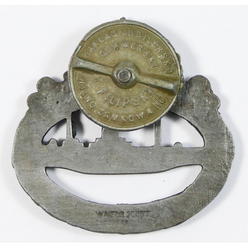 427 - WWI Imperial German Kaiserliche Marine U-boat Badge, by Walter Schot, button attachment by T. Filips... 