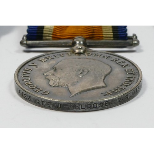 442 - WWI Trio, 1914-15 Star, Victory and War, awarded to 4123 Pte. J. Melrose, Royal Scots