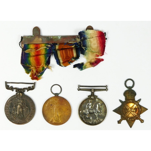 449 - A Fire Brigade/WWI four medal group, 1914-15 Star, awarded S.B. 131 W.F. Sutton Sig. Boy R.N.R., Vic... 