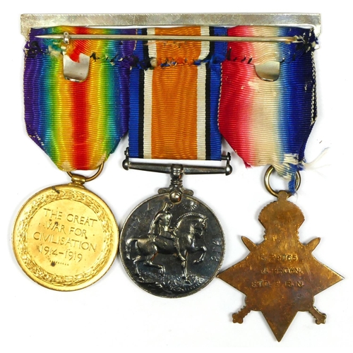 451 - WWI group of three, 1914-15 Star, War and Victory, awarded to K 24765 J. Brown STO. 2R.N.