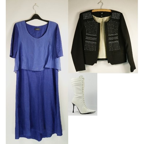 140 - A selection of clothing to include two 'James Lakeland' dresses, one dark blue that has a silk top s... 