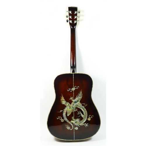 An Antonio Tsai acoustic guitar, with mother of pearl inlay decoration,  depicting a dragon (headstic