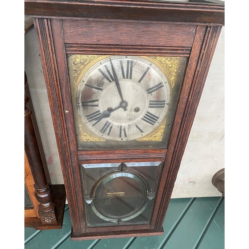 247 - Two Vienna style wall clocks, oak & mahogany cased with 8 day movements. (2)