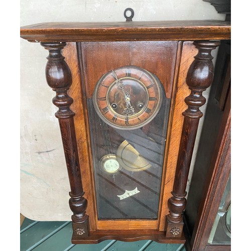 247 - Two Vienna style wall clocks, oak & mahogany cased with 8 day movements. (2)