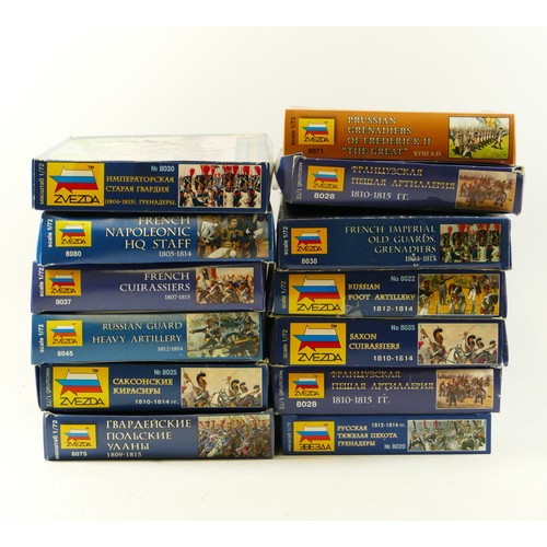 503 - Thirteen model kits, by Zvezda, infantry, 1:72 scale, to include Saxon Cuirassiers (8035), Russian F... 