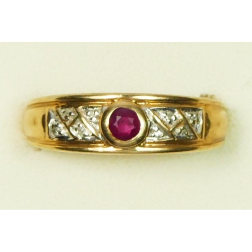 26 - A 9ct gold ruby and diamond dress ring, P, 4.1gm
