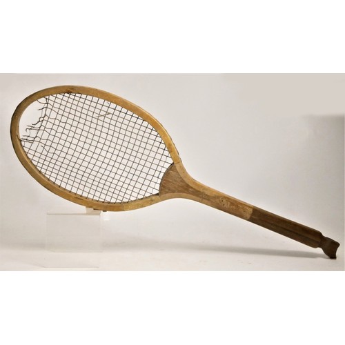 50 - A Jaques, London, fishtail lawn tennis racket, volley special, ash frame (fishtail damaged), togethe... 