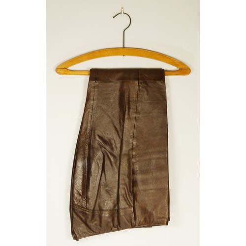 100 - Brown leather jacket and matching trousers, size 14, 36