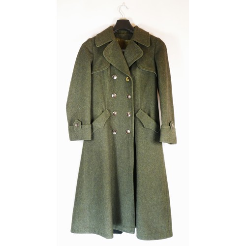 114 - A green long trench style coat, size 10 and a dusky pink short fur look long, lined coat, size 14, 4... 