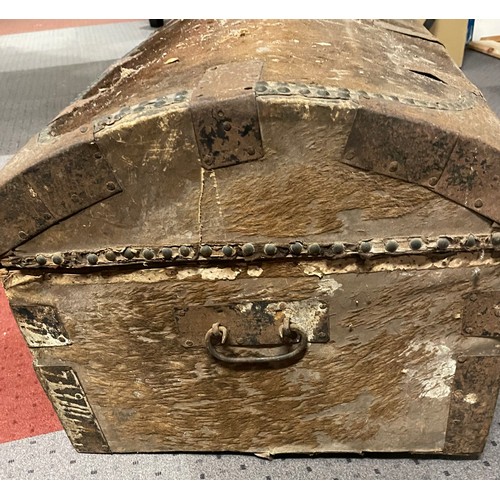 165 - 19th Century American dome topped, pine carcass, horsehair topped trunk with manufacturers label 'Ry... 