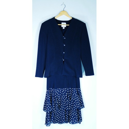 120 - A selection of clothing to include 'Joseph Ribkoff' navy blue and polka skirt and jacket suit in siz... 