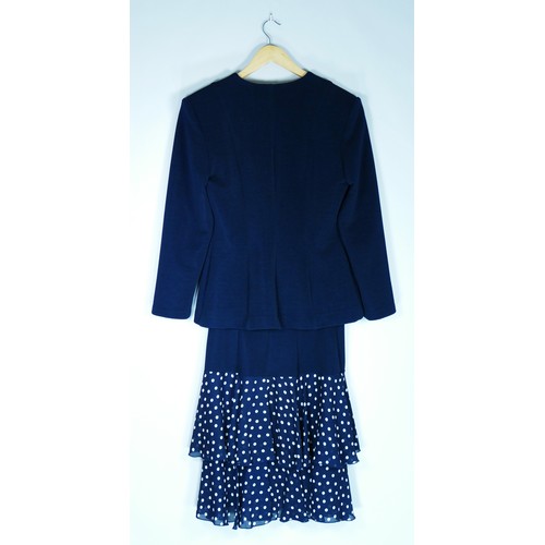 120 - A selection of clothing to include 'Joseph Ribkoff' navy blue and polka skirt and jacket suit in siz... 