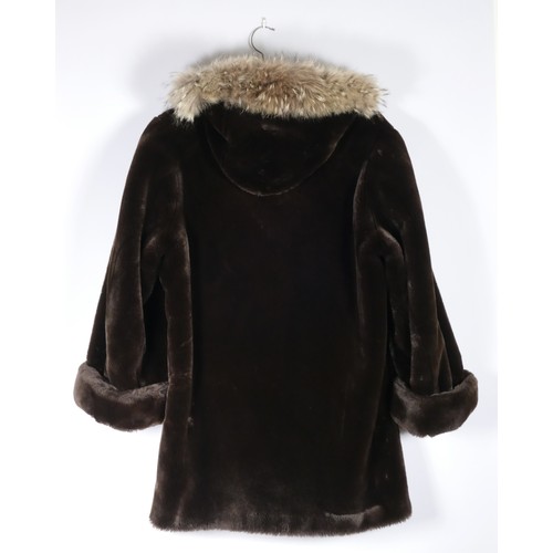 144 - 'Furtex' fur coat with fur edged hood, 46