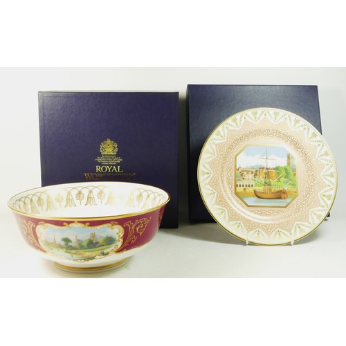 79 - A Royal Worcester flight bowl Ltd edition 129/250, 26cm diameter (boxed) together with a blush ivory... 