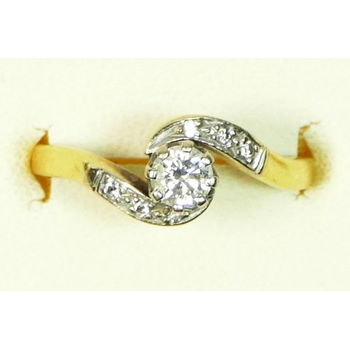 96 - An 18ct gold and brilliant cut diamond ring, diamond set shoulders, stated weight 0.30cts, colour es... 