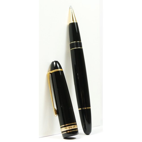 116 - Mont Blanc Meisterstuck, a black body and gold plated rollerball pen, c. 1996, clip ring number EK10... 