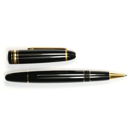 116 - Mont Blanc Meisterstuck, a black body and gold plated rollerball pen, c. 1996, clip ring number EK10... 