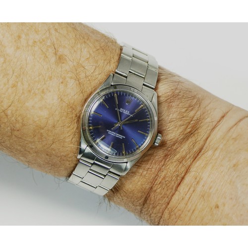 133 - Rolex Oyster Perpetual, a stainless steel automatic gentleman's wristwatch, ref 1002, c. 1966, blue ... 