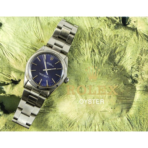 133 - Rolex Oyster Perpetual, a stainless steel automatic gentleman's wristwatch, ref 1002, c. 1966, blue ... 