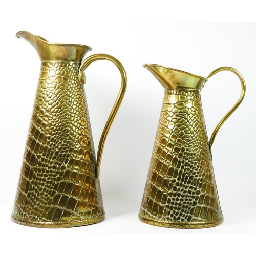 142 - A Joseph Sankey & Sons Art Nouveau pitcher, brass, decorated with embossed crocodile skin pattern, r... 