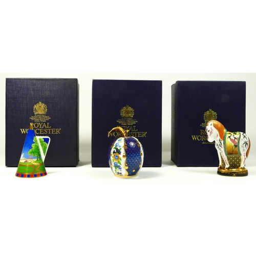 161 - Three Royal Worcester candle snuffers, to include Zodiac Chinese Year Of The Horse, 8cm x 9cm, boxed... 