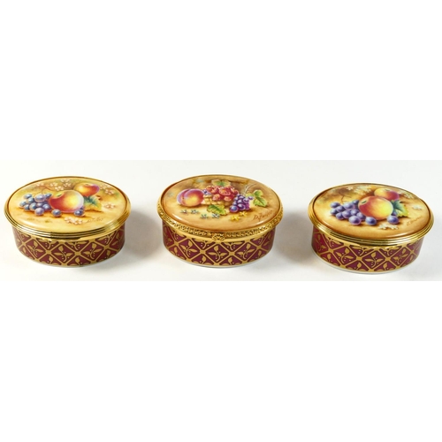 165 - Three Royal Worcester oval trinket pots from the Connoisseur Collection, to include Painted Fruits S... 