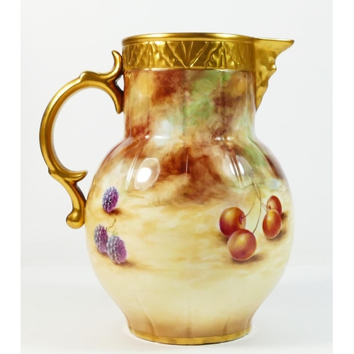 169 - A Royal Worcester jug, Painted Fruit, artist signed by S.Wood, 16.5cm tall, boxed with certificate, ... 