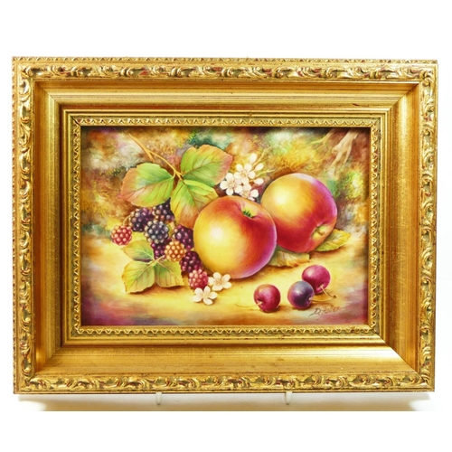 174 - A Royal Worcester rectangular ceramic plaque, Hand Painted Fruit Study, stamped EB.B, artist signed ... 