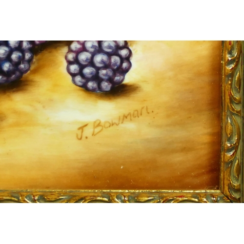 175 - A Royal Worcester rectangular ceramic plaque, Hand Painted Fruit Study, artist signed by J.Bowman, m... 