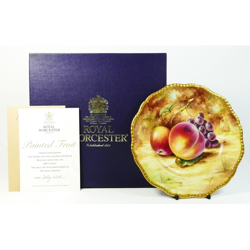 177 - A Royal Worcester plate, Hand Painted Fruit Study, stamped HEE.TB., artist signed by S.Wood, 20cm, i... 