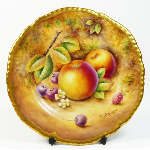 179 - A Royal Worcester plate, Hand Painted Fruit Study, stamped E1.1P, artist signed by P.Stanley, 16cm, ... 