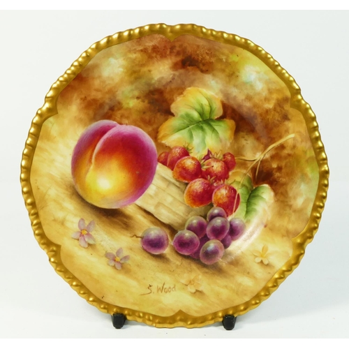 184 - A Royal Worcester plate, Hand Painted Fruit Study, stamped EL.BB, artist signed by S.Wood, 15cm, inc... 