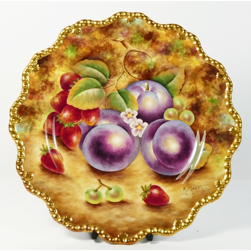 185 - A Royal Worcester star plate, Painted Fruit Plums & Strawberries, painted in the style of Ayrton, st... 