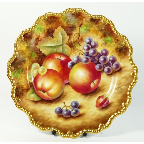 186 - A Royal Worcester star plate, Painted Fruit Apples & Grapes, painted in the style of Ayrton, stamped... 